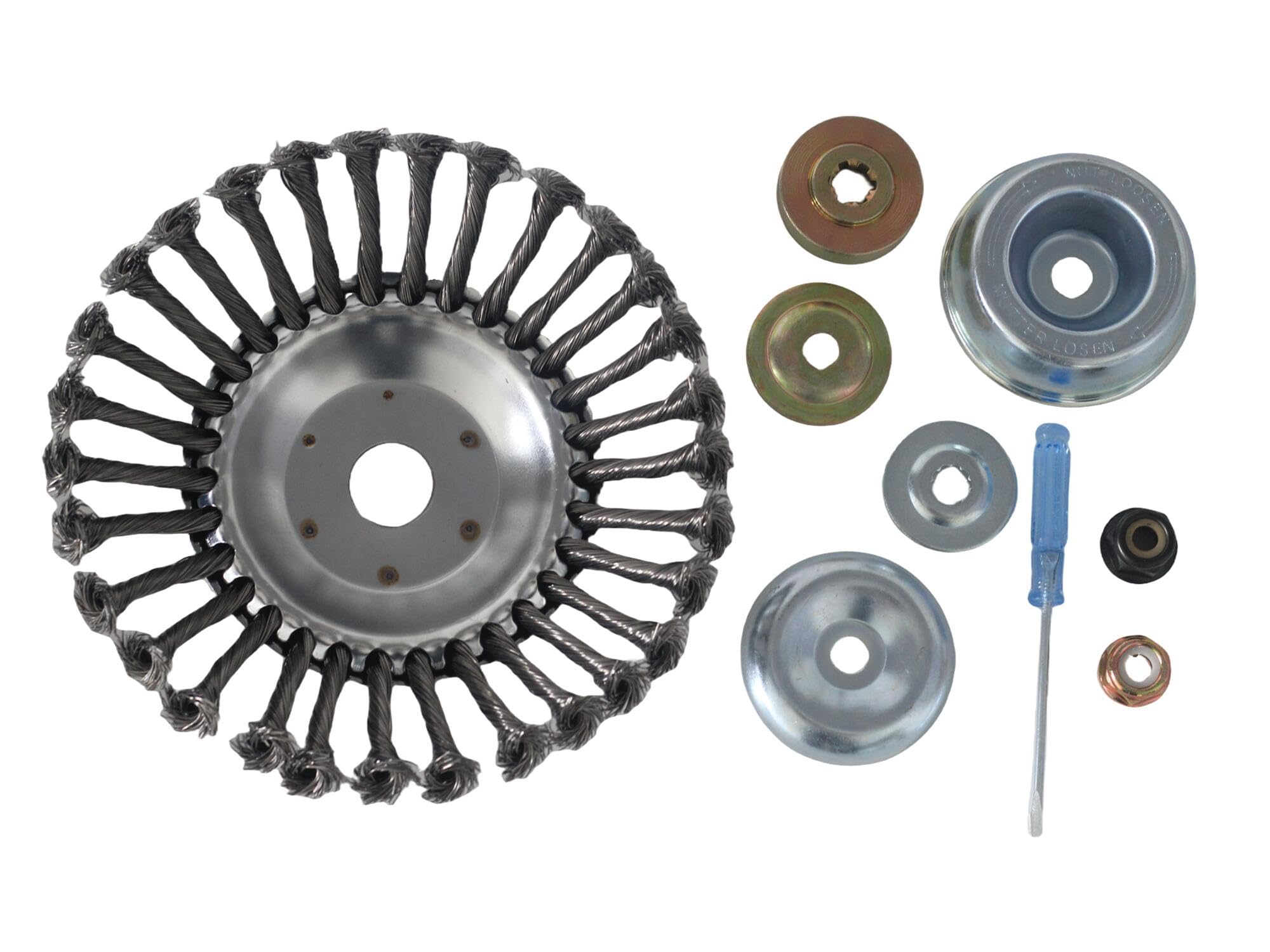 hauertzx 8 Inch Steel Wire Rotary Brush Cutter Trimmer Head with Universal Adapter 8pcs Kit Compatible for Husqvarna, Stihl Weed Blade Cutter, Gardening Lawnmower, Silver