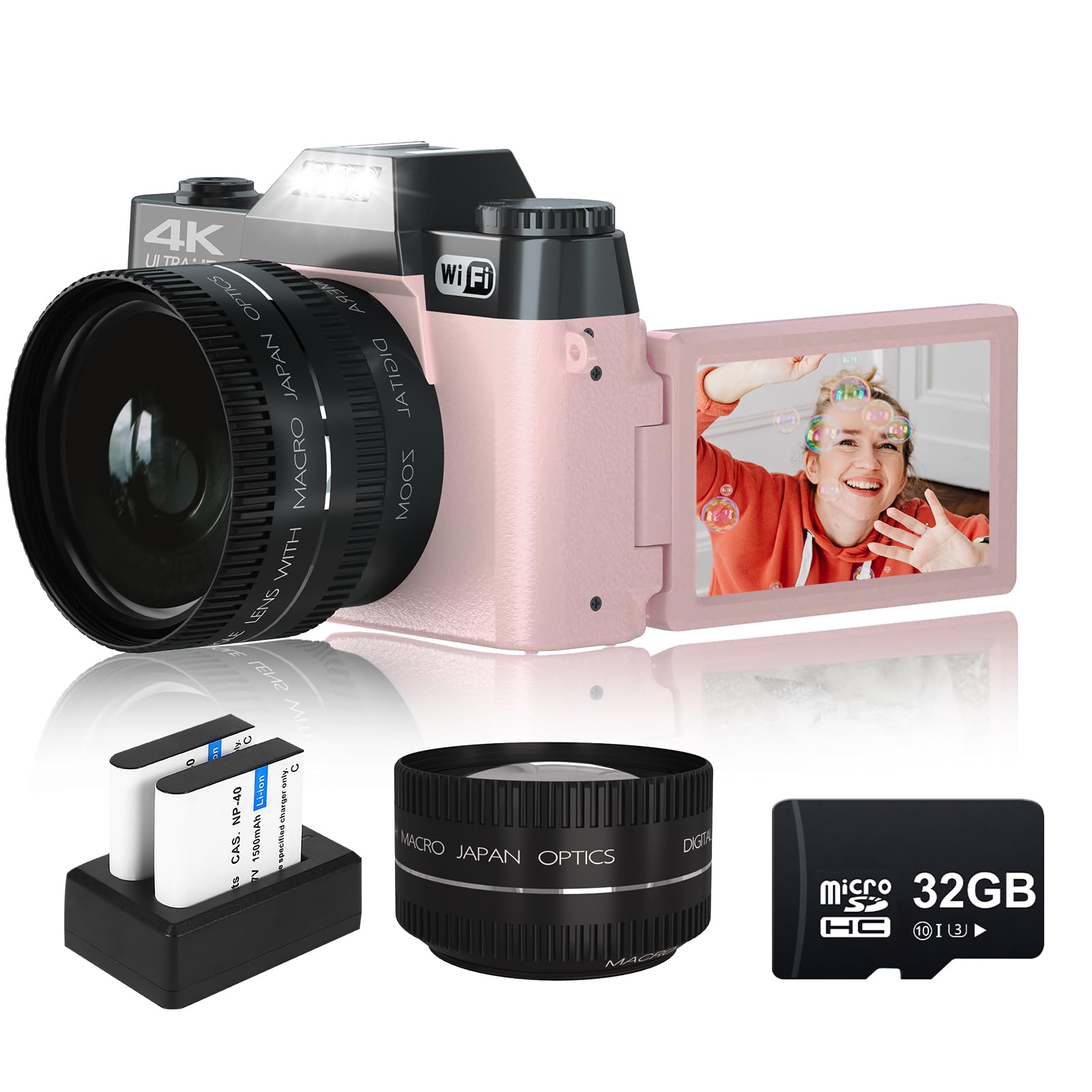 Digital Camera for Photography 48MP 30FPS Vlogging Camera for YouTube with 16X Digital Zoom 3 inch 180° Flip Screen 52mm Wide-Angle Lens & Macro Lens, 32G Micro Card