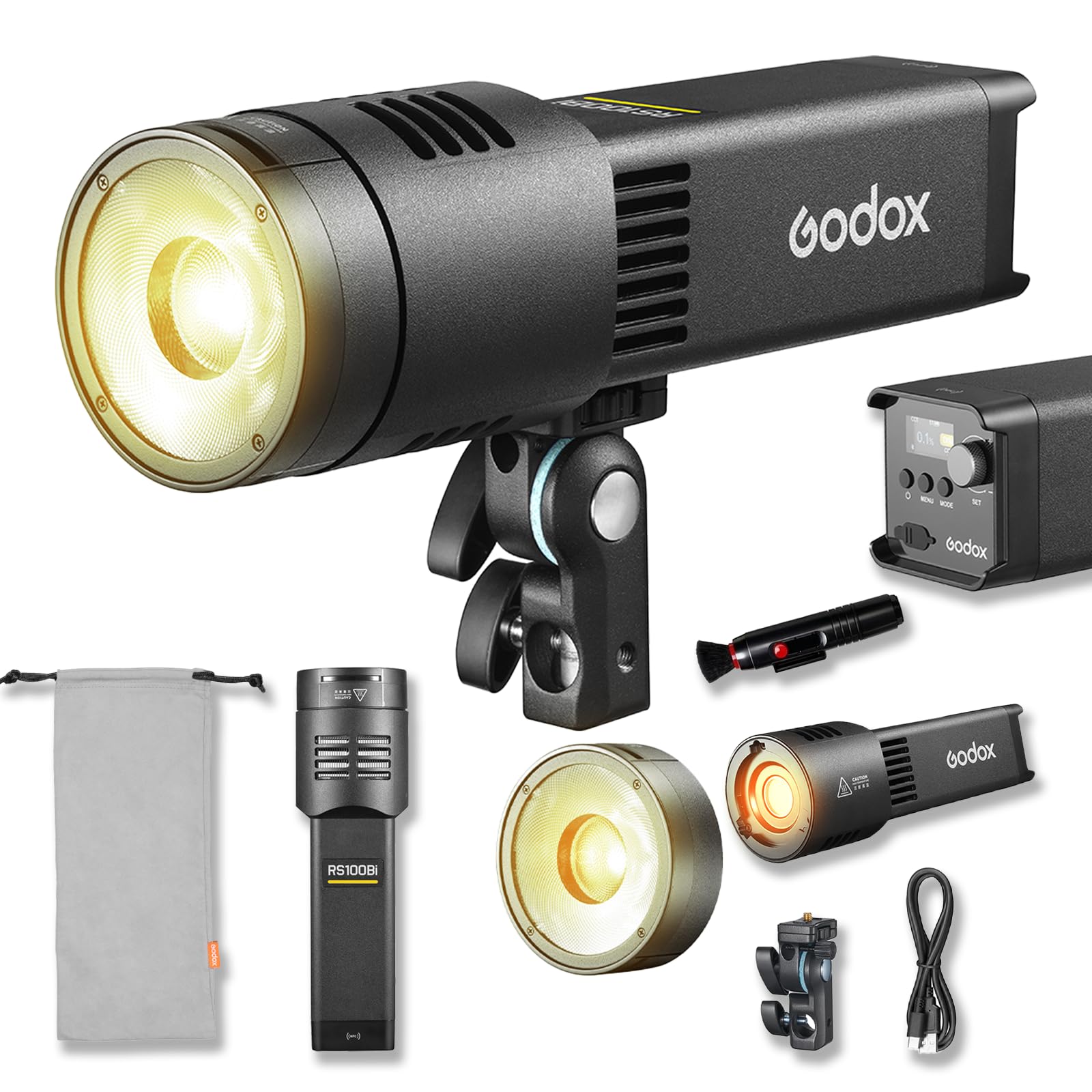 Godox RS100Bi 100W Bi-Color LED Video Light, Portable COB Photography Light, 2800K-6500K, CRI/TLCI 98, 28,600 Lux@1m, Built-in Battery, APP/DMX Control for Studio, Video, Streaming