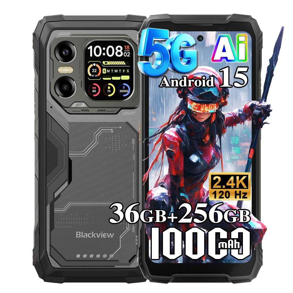Blackview XPLORE X1 5G Rugged Phone,6.78''FHD+ 2.4K + 2,01" Rear Screen,108MP+50MP Camera Android 15 AI Mobile Phones, 36GB+256GB/2TB,10000mAh/55W IP69K Waterproof Dual SIM NFC/OTG/WiFi