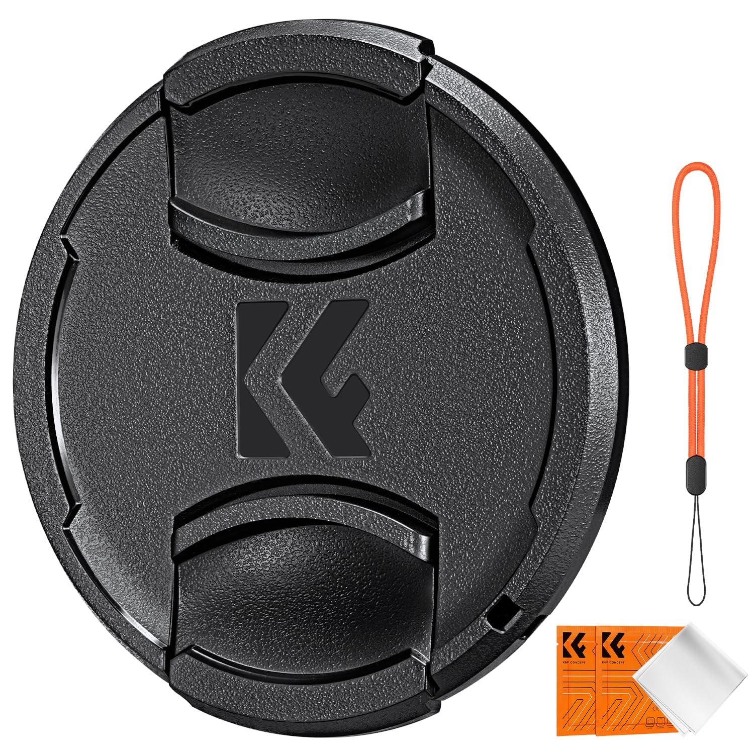 K&F CONCEPT 95mm Lens Cap Cover, 4-in-1 Center Pinch Lens Cover + Anti-Loss Keeper Leash + Microfiber Cleaning Cloth Kits Compatible with Nikon, Canon, Sony, Fujifilm Camera Lenses